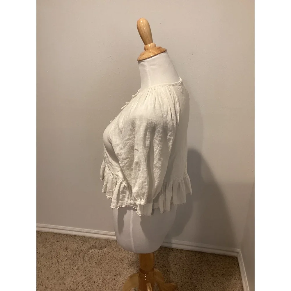 Zara Girls White Tie Front Puff Sleeve Peplum Blouse Size 13-14 CM‎ 164